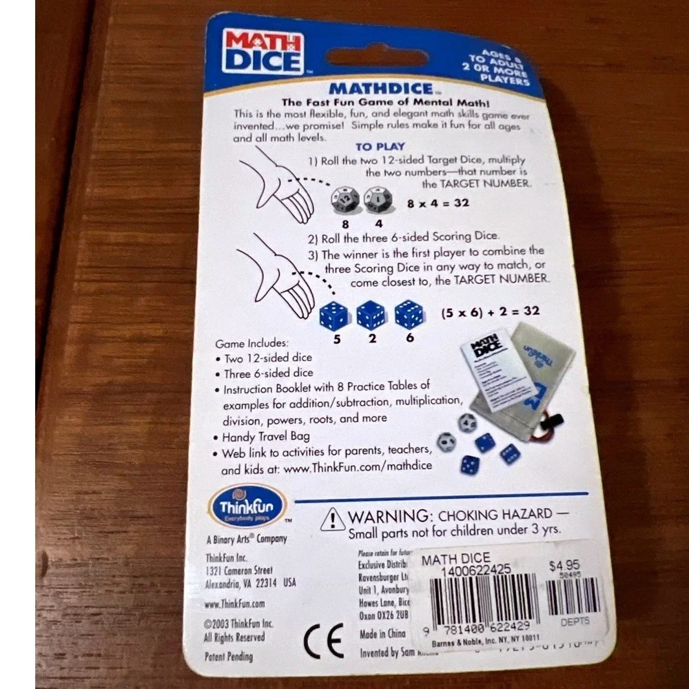 ThinkFun Math Dice Game NOS Sealed STEM Mental Math Ages 8+ Homeschooling  2003